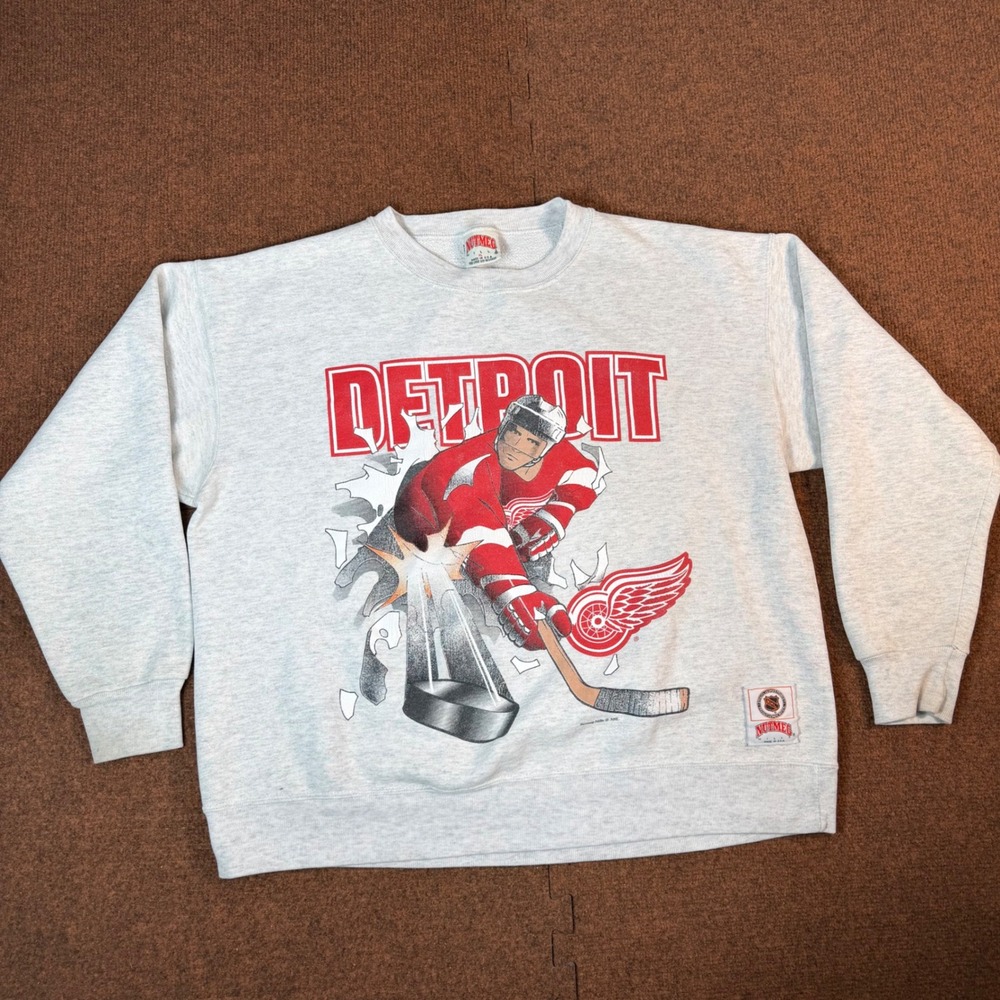 Vintage Nutmeg Mills Detroit Red Wings NHL Sweatshirt Kids XL Gray 90s USA Made